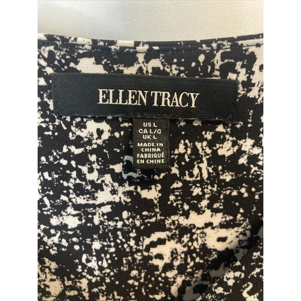 Ellen Tracy Dress Midi L Womens Black White Hi Low Hem Slip Over Asymmetrical - Picture 6 of 9